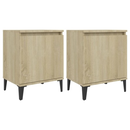 vidaXL Mesitas de noche y patas metal 2 uds roble Sonoma 40x30x50 cm
