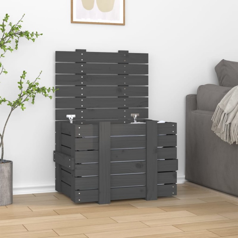 vidaXL Caja de almacenaje madera maciza de pino gris 58x40,5x42 cm