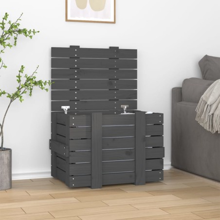 vidaXL Caja de almacenaje madera maciza de pino gris 58x40,5x42 cm