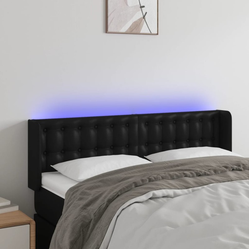 vidaXL Cabecero con LED cuero sintético negro 147x16x78/88 cm vidaXL Cabecero con LED cuero sintético negro 147x16x78/88 cm