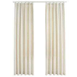 vidaXL Cortinas opacas con ganchos 2 pzas terciopelo crema 140x225 cm