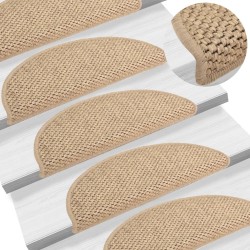 vidaXL Alfombrilla autoadhesiva escalera sisal 15 uds arena 56x17x3 cm