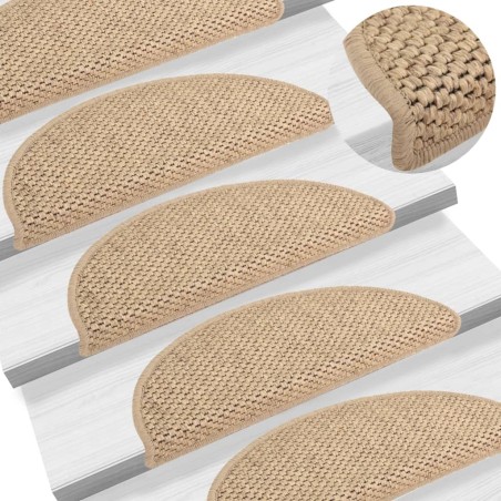 vidaXL Alfombrilla autoadhesiva escalera sisal 15 uds arena 56x17x3 cm