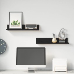 vidaXL Estantes de pared 2 uds madera maciza de pino negro 50x11x9 cm