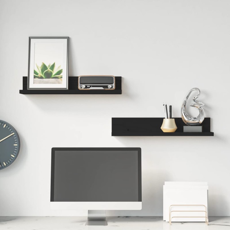 vidaXL Estantes de pared 2 uds madera maciza de pino negro 50x11x9 cm vidaXL Estantes de pared 2 uds madera maciza de pino negro 50x11x9 cm