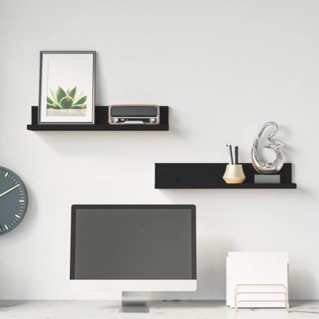 vidaXL Estantes de pared 2 uds madera maciza de pino negro 50x11x9 cm
