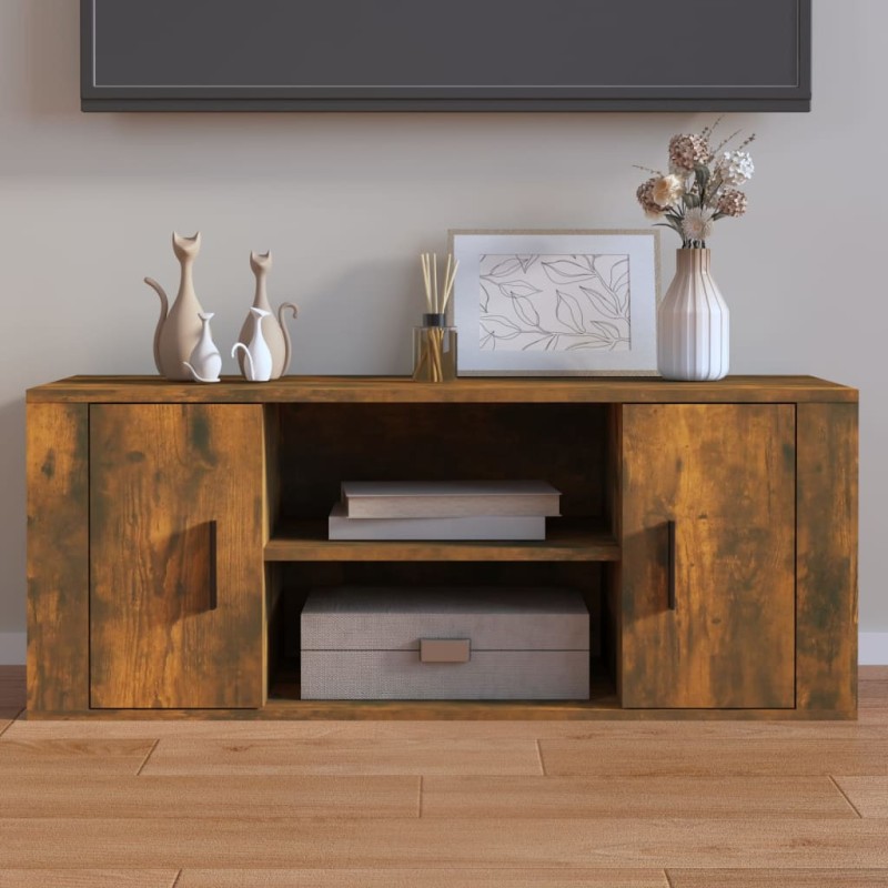vidaXL Mueble para TV madera contrachapada roble ahumado 100x35x40 cm