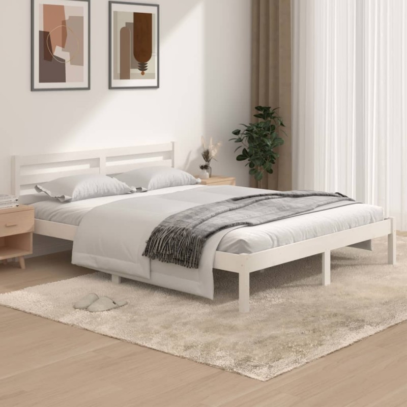 vidaXL Estructura de cama madera maciza de pino blanco 150x200 cm vidaXL Estructura de cama madera maciza de pino blanco 150x200 cm