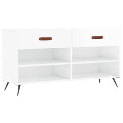 vidaXL Banco zapatero madera de ingeniería blanco brillo 102x35x55 cm