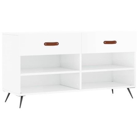 vidaXL Banco zapatero madera de ingeniería blanco brillo 102x35x55 cm