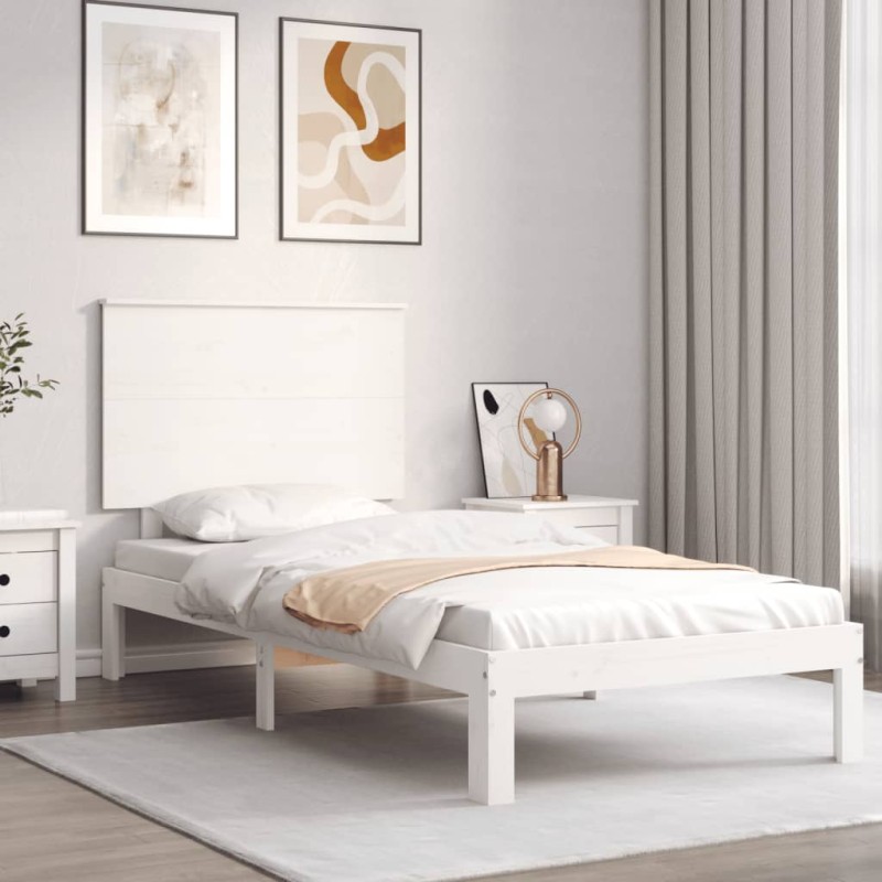 vidaXL Estructura de cama con cabecero madera maciza blanco vidaXL Estructura de cama con cabecero madera maciza blanco