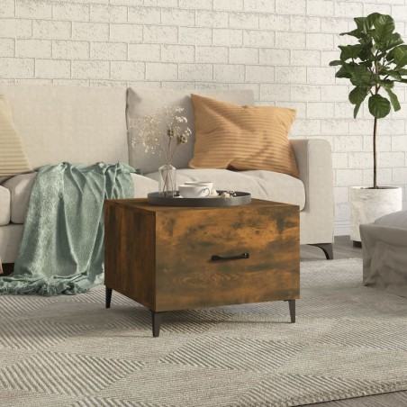 vidaXL Mesa de centro con patas de metal roble ahumado 50x50x40 cm