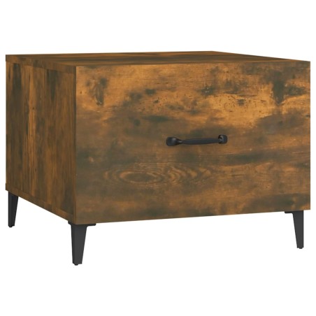 vidaXL Mesa de centro con patas de metal roble ahumado 50x50x40 cm