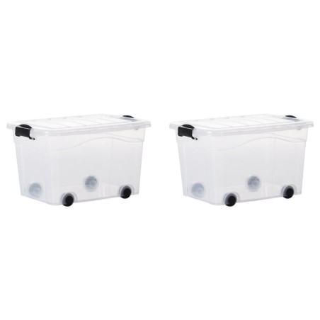 vidaXL Cajas de almacenamiento con tapa 2 unidades transparente 40 L