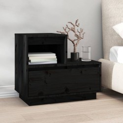 vidaXL Mesita de noche madera maciza de pino negro 60x34x51 cm
