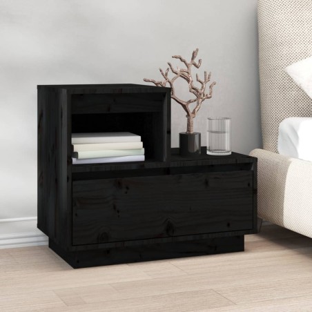 vidaXL Mesita de noche madera maciza de pino negro 60x34x51 cm
