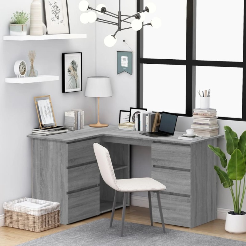 vidaXL Escritorio de esquina contrachapada gris Sonoma 145x100x76 cm vidaXL Escritorio de esquina contrachapada gris Sonoma 145x100x76 cm