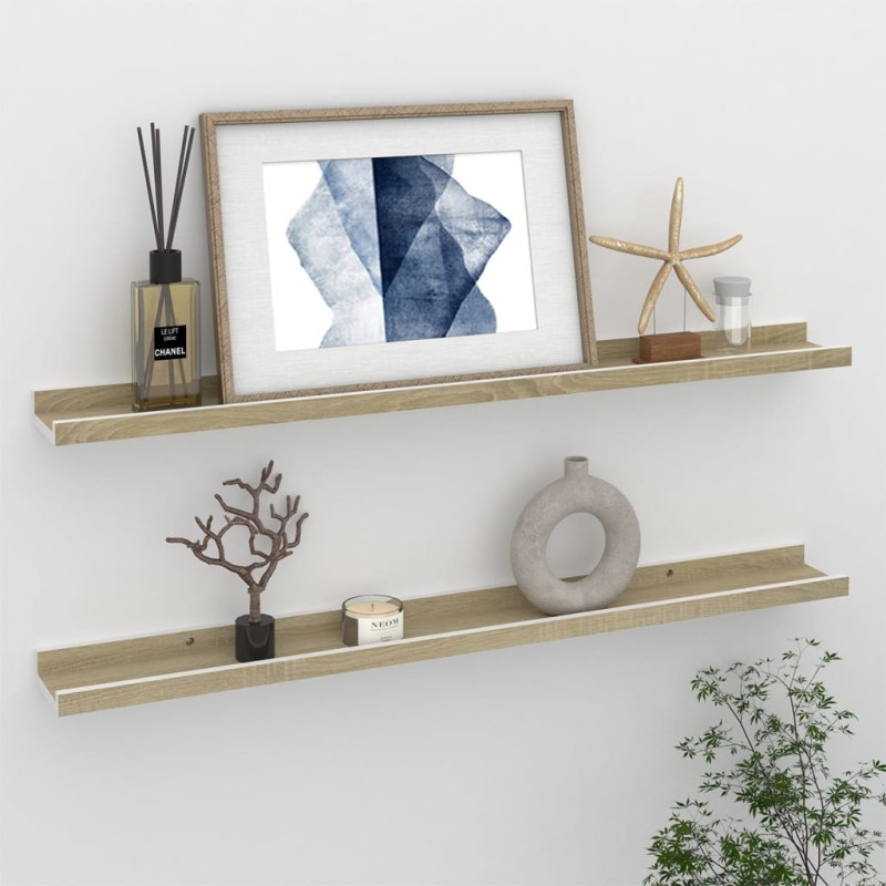 vidaXL Estantes de pared 2 unidades blanco y roble Sonoma 80x9x3 cmm vidaXL Estantes de pared 2 unidades blanco y roble Sonoma 80x9x3 cmm
