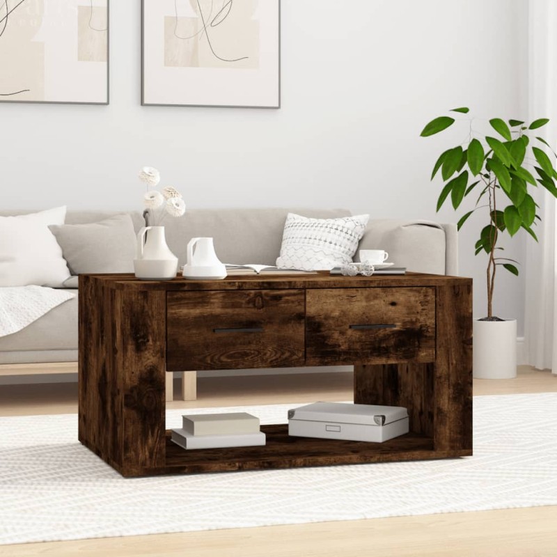 vidaXL Mesa de centro madera contrachapada roble ahumado 80x50x40 cm vidaXL Mesa de centro madera contrachapada roble ahumado 80x50x40 cm
