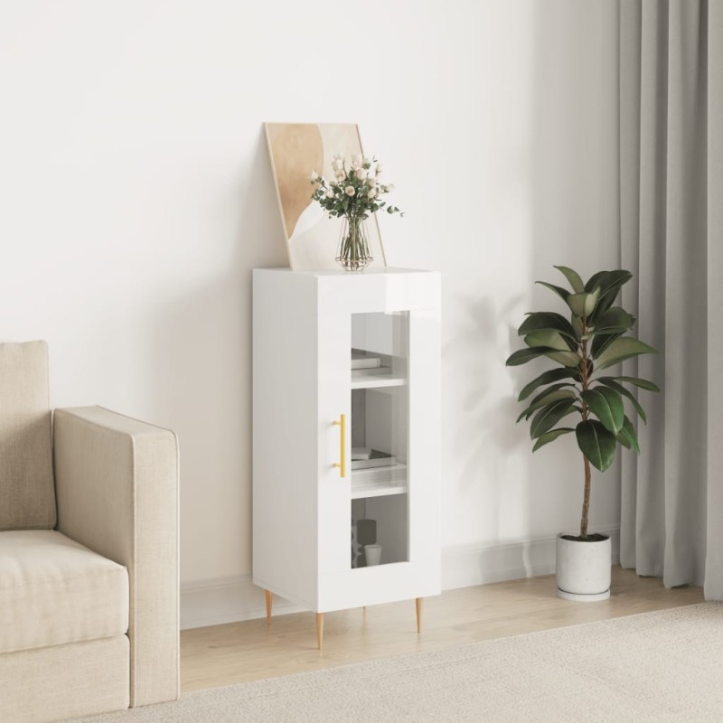 vidaXL Aparador de madera contrachapada blanco brillante 34,5x34x90 cm vidaXL Aparador de madera contrachapada blanco brillante 34,5x34x90 cm