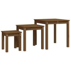 vidaXL Mesas apilables 3 piezas madera maciza de pino marrón miel