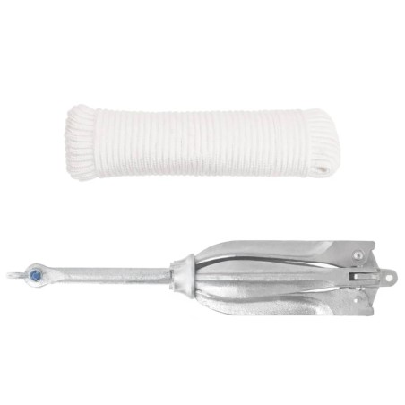 vidaXL Ancla plegable con cuerda hierro maleable plateado 12 kg