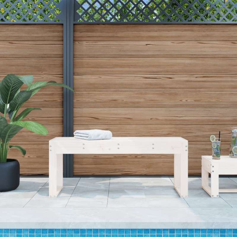 vidaXL Banco de jardín madera maciza de pino blanco 110x38x45 cm vidaXL Banco de jardín madera maciza de pino blanco 110x38x45 cm