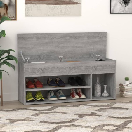 vidaXL Banco zapatero madera contrachapada gris Sonoma 105x30x45 cm