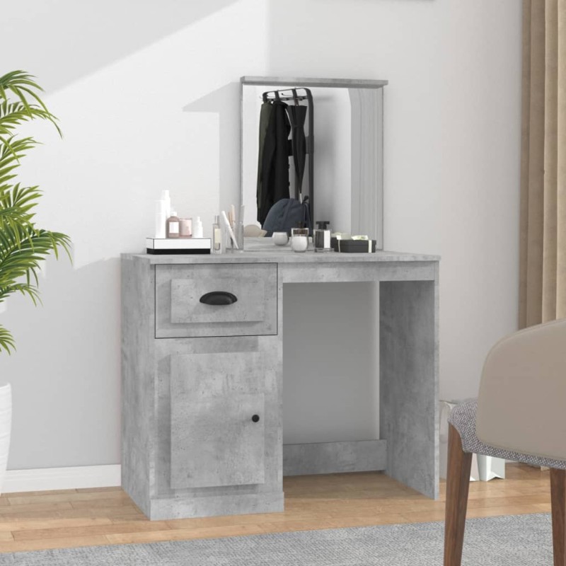 vidaXL Tocador espejo madera contrachapada gris hormigón 90x50x132,5cm vidaXL Tocador espejo madera contrachapada gris hormigón 90x50x132,5cm