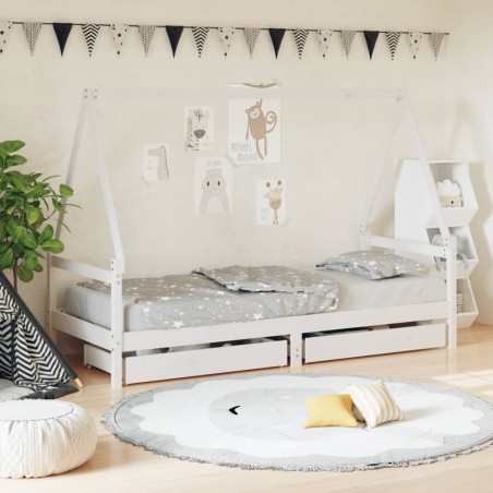 vidaXL Estructura cama infantil y cajones madera pino blanco 90x190 cm