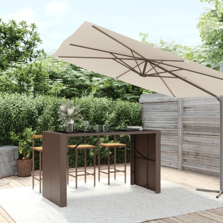 vidaXL Mesa alta bar superficie vidrio ratán PE marrón 185x80x110 cm