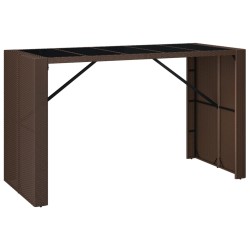 vidaXL Mesa alta bar superficie vidrio ratán PE marrón 185x80x110 cm