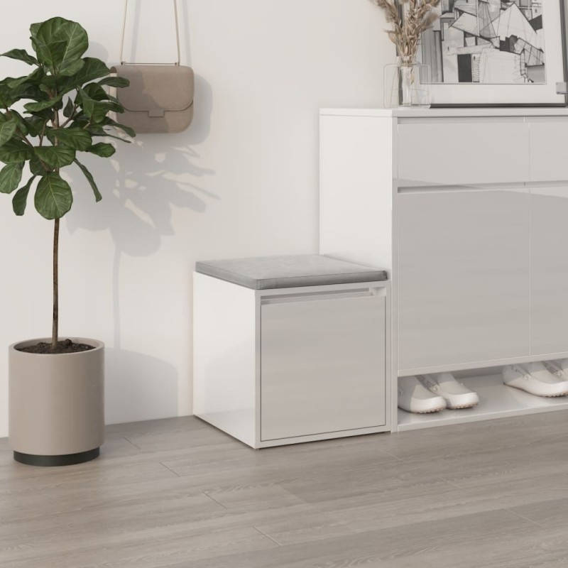 vidaXL Cajón taburete madera contrachapada blanco brillo 40,5x40x40 cm vidaXL Cajón taburete madera contrachapada blanco brillo 40,5x40x40 cm