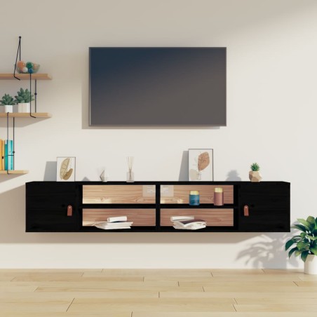 vidaXL Armarios de pared 2 uds madera maciza pino negro 80x30x30 cm