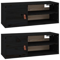 vidaXL Armarios de pared 2 uds madera maciza pino negro 80x30x30 cm