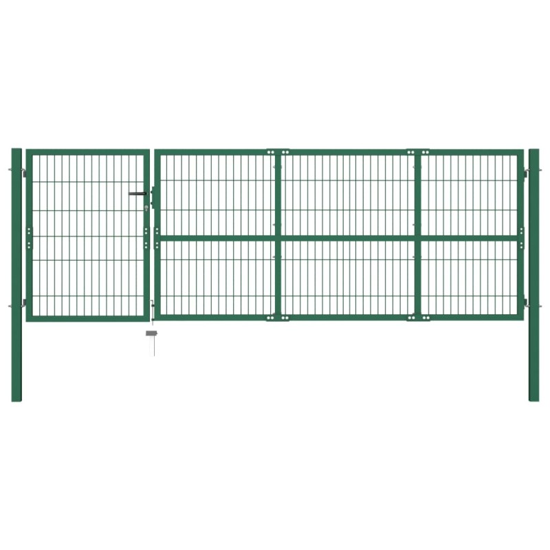 vidaXL Puerta de valla de jardín con postes acero verde 350x100 cm vidaXL Puerta de valla de jardín con postes acero verde 350x100 cm