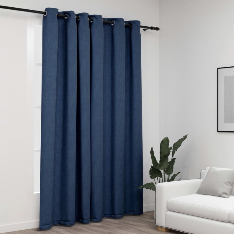 vidaXL Cortina opaca con ojales look de lino azul 290x245 cm vidaXL Cortina opaca con ojales look de lino azul 290x245 cm