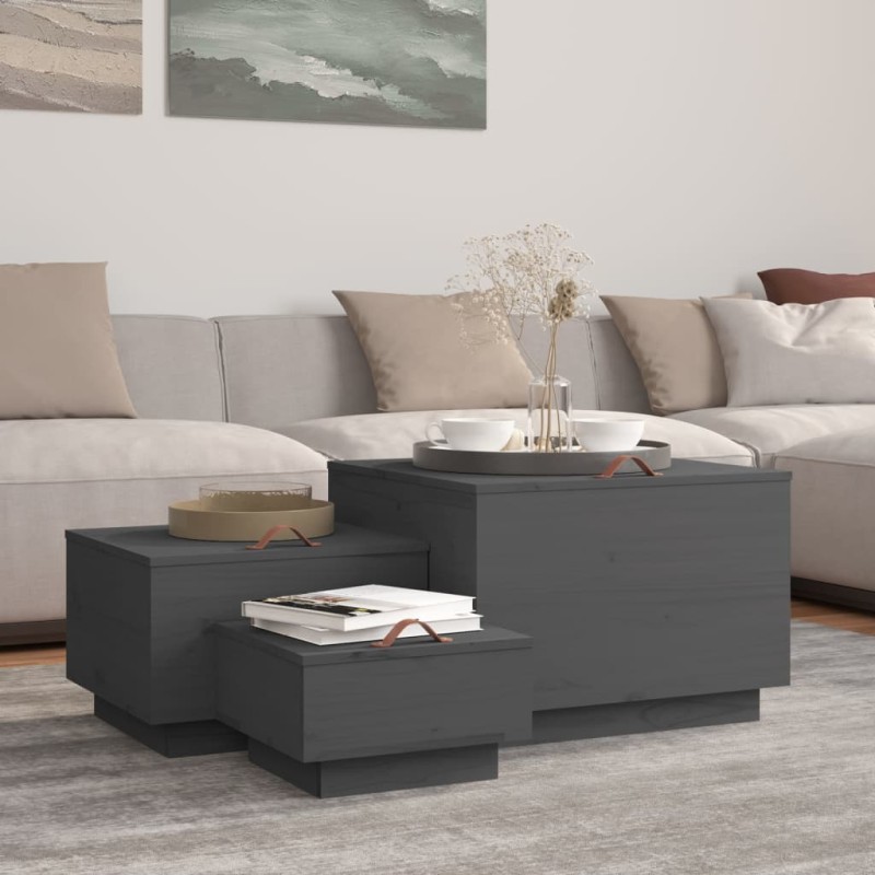 vidaXL Cajas de almacenaje con tapa 3 pzas madera maciza pino gris vidaXL Cajas de almacenaje con tapa 3 pzas madera maciza pino gris