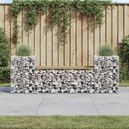 vidaXL Banco jardín con gaviones madera pino impregnada 183x41x60,5 cm