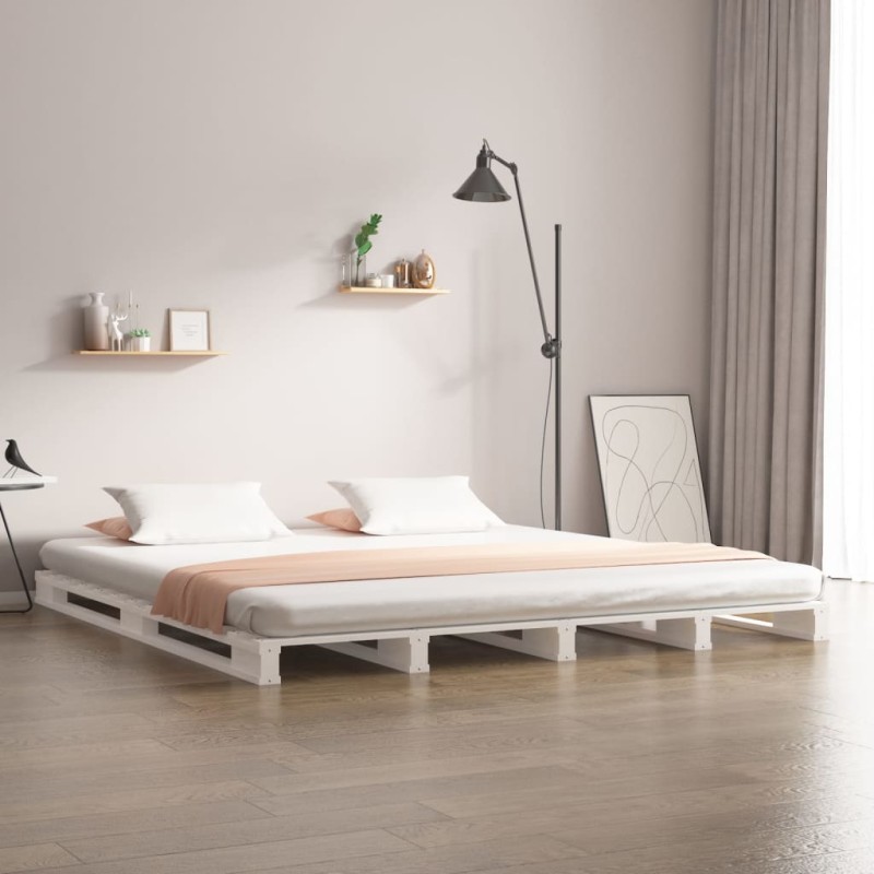 vidaXL Cama de palets madera maciza de pino blanca 120x200 cm vidaXL Cama de palets madera maciza de pino blanca 120x200 cm