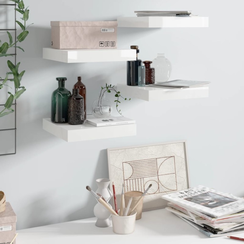 vidaXL Estante flotante de pared 4 uds MDF blanco brillo 23x23,5x3,8cm