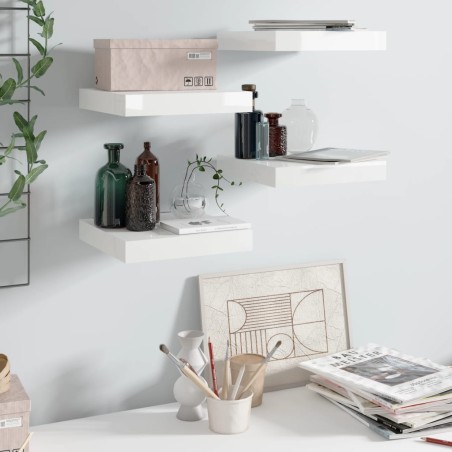 vidaXL Estante flotante de pared 4 uds MDF blanco brillo 23x23,5x3,8cm