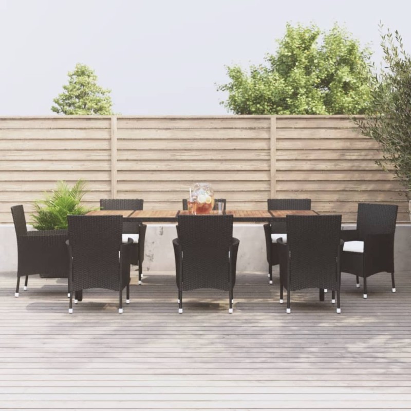 vidaXL Set de comedor de jardín 9 pzas y cojines ratán sintético negro vidaXL Set de comedor de jardín 9 pzas y cojines ratán sintético negro