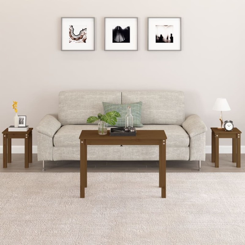 vidaXL Mesas apilables 3 piezas madera maciza de pino marrón miel vidaXL Mesas apilables 3 piezas madera maciza de pino marrón miel