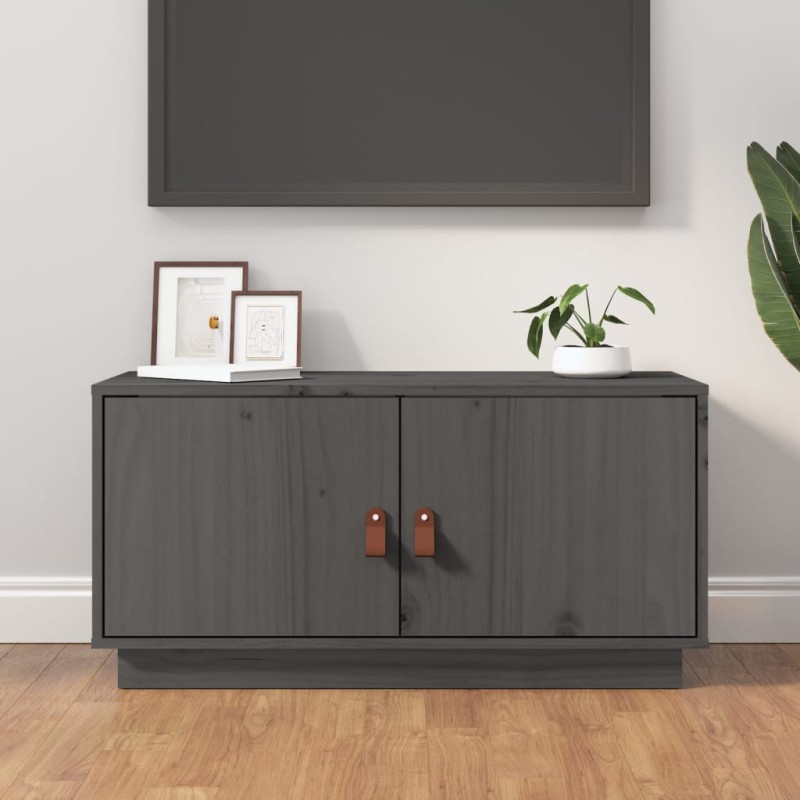 vidaXL Mueble de TV de madera maciza de pino gris 80x34x40 cm