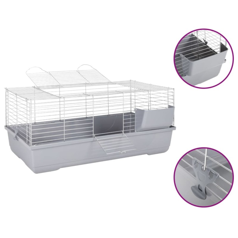 vidaXL Jaula de animales pequeños polipropileno metal gris 100x53x46cm vidaXL Jaula de animales pequeños polipropileno metal gris 100x53x46cm