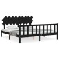 vidaXL Estructura cama de matrimonio con cabecero madera maciza negro vidaXL Estructura cama de matrimonio con cabecero madera maciza negro