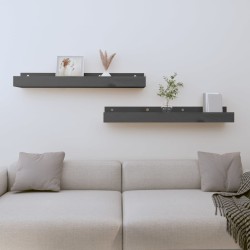 vidaXL Estantes de pared 2 uds madera maciza de pino gris 80x12x9 cm