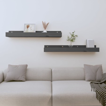 vidaXL Estantes de pared 2 uds madera maciza de pino gris 80x12x9 cm