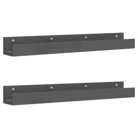 vidaXL Estantes de pared 2 uds madera maciza de pino gris 80x12x9 cm